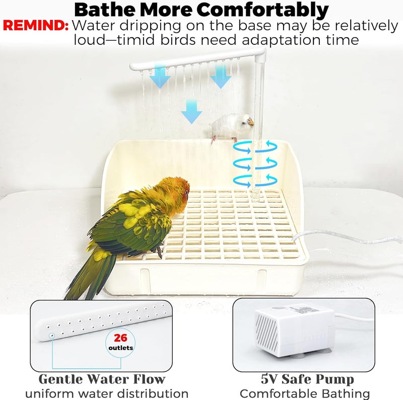 Jevnd Automatic Parakeet Bird Bath with Pump, Large Bird Shower Fountain Indoor Bathtub with Running Water, Parrot Bath Tub Faucet for Pet Birds, African Grey, Cockatiel, Conure, Budgie, Lovebird - Image 4